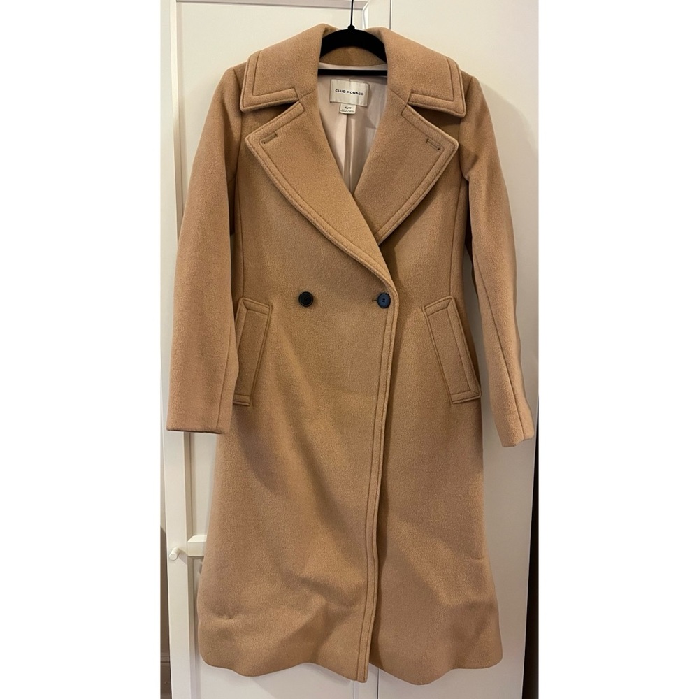 Club Monaco Camel Double-Breasted Trench Coat